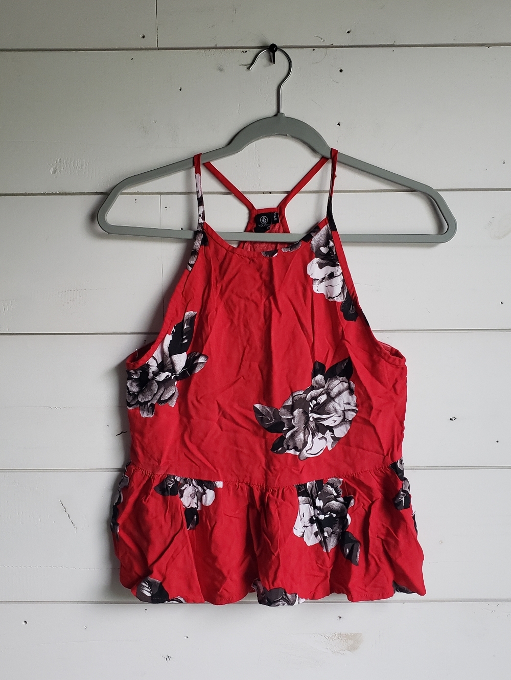 Volcom Red Floral Peplum Tank Top Size Small